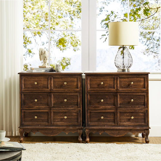 3 Drawer Solid Wood Accent Cabinet Nightstand with USB Dresser for Bedroom Living Room