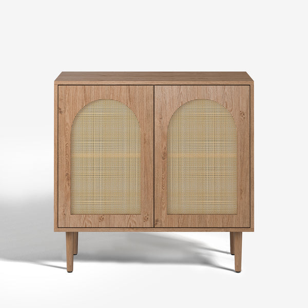 Wooden Sideboard 32" Tall 2 Arch Rattan Door Storage Accent Cabinet Credenzas Buffet for Livingn Room