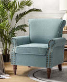 Upholstered Sofa Armchair Fabric Wingback Accent Chair Wood Legs Nailhead Trim Home Living Room Bedroom