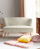 Velvet Upholstered Loveseat Sofa with Gold Metal Legs, White Tufted Back Home Bedroom