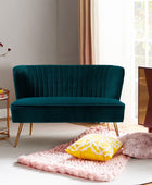 Velvet Upholstered Loveseat Sofa with Gold Metal Legs, White Tufted Back Home Bedroom