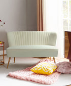 Velvet Upholstered Loveseat Sofa with Gold Metal Legs, White Tufted Back Home Bedroom