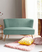 Velvet Upholstered Loveseat Sofa with Gold Metal Legs, White Tufted Back Home Bedroom