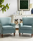 Upholstered Sofa Armchair Fabric Wingback Accent Chair Wood Legs Nailhead Trim Home Living Room Bedroom