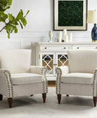 Upholstered Sofa Armchair Fabric Wingback Accent Chair Wood Legs Nailhead Trim Home Living Room Bedroom