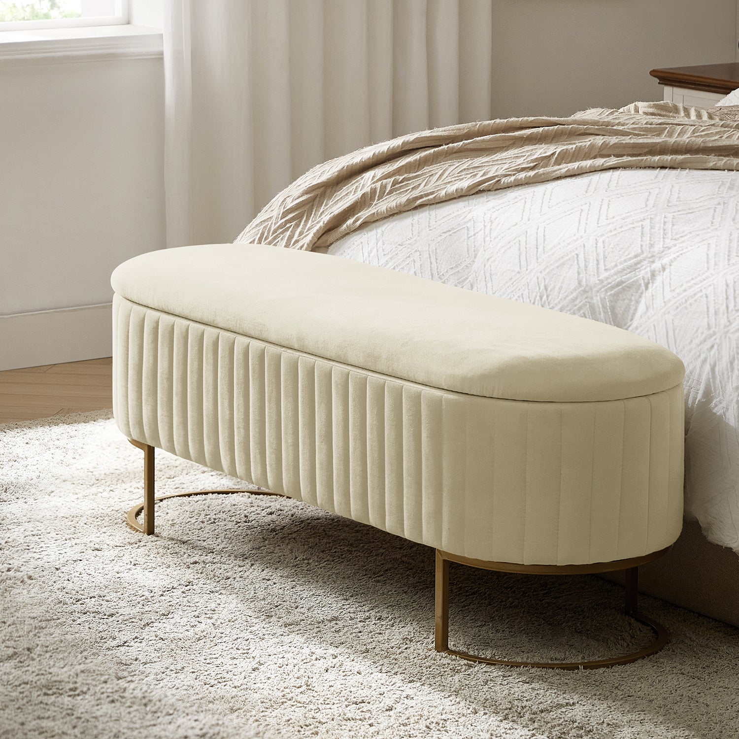 Storage Bench Ottoman Compartment and Plush Cushioned Seating Bedroom Entryway