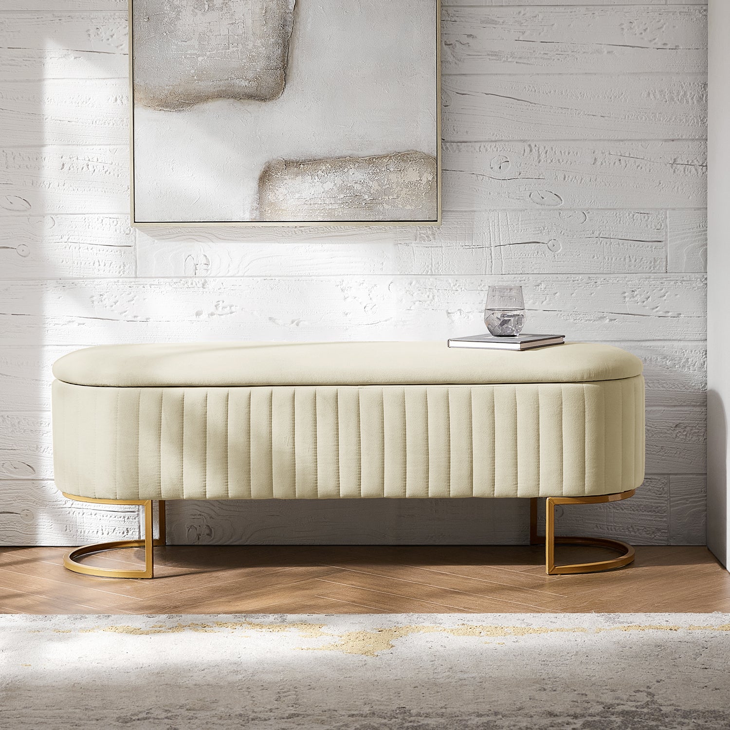Storage Bench Ottoman Compartment and Plush Cushioned Seating Bedroom Entryway