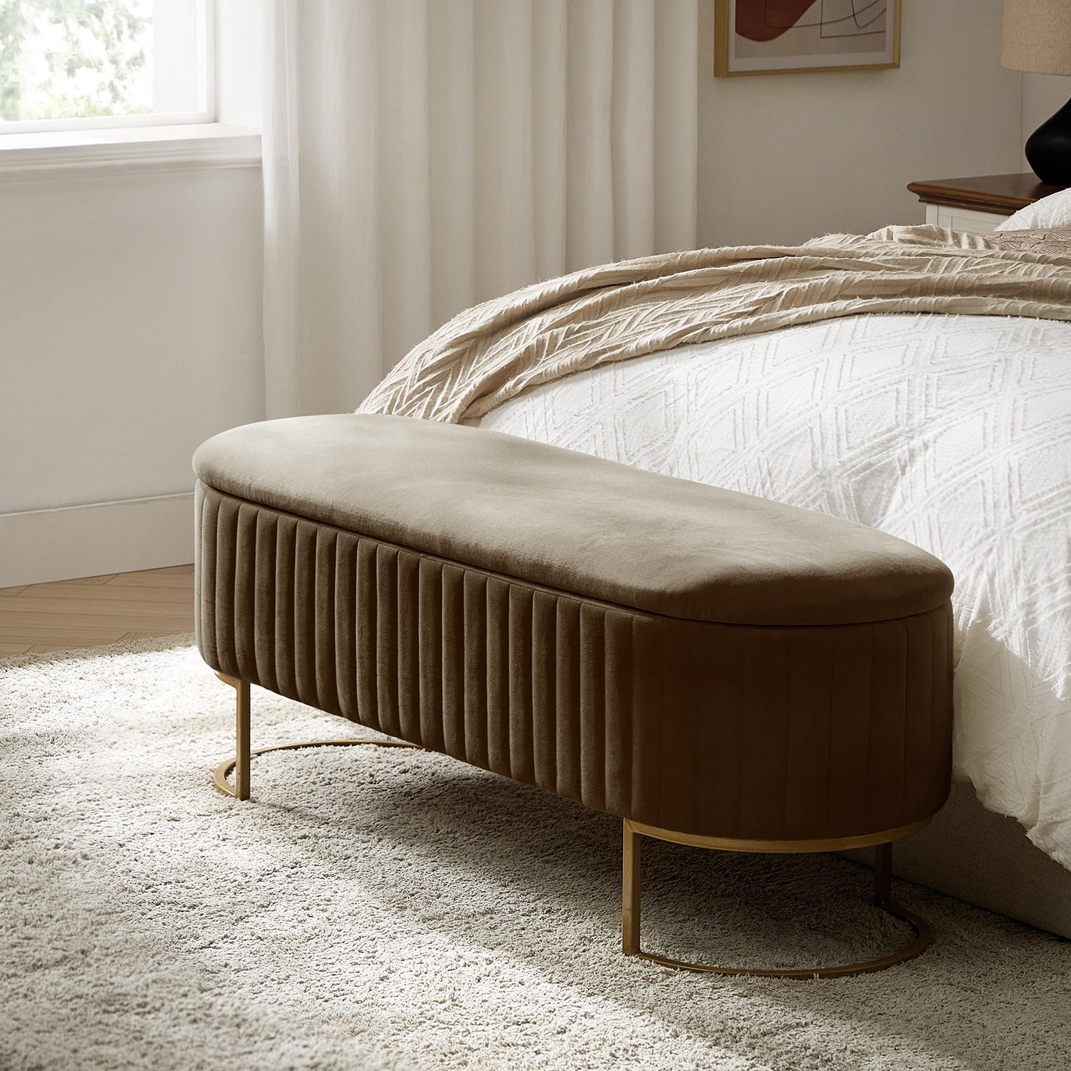 Sleek Geometric-Storage Ottoman Bench: Plush Seat & Versatile Organizer for Living Room, Bedroom, Entryway 50.5"W*16"D*19"H
