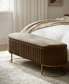 Sleek Geometric-Storage Ottoman Bench: Plush Seat & Versatile Organizer for Living Room, Bedroom, Entryway 50.5