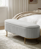 Sleek Geometric-Storage Ottoman Bench: Plush Seat & Versatile Organizer for Living Room, Bedroom, Entryway 50.5