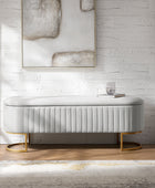 Sleek Geometric-Storage Ottoman Bench: Plush Seat & Versatile Organizer for Living Room, Bedroom, Entryway 50.5