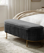 Sleek Geometric-Storage Ottoman Bench: Plush Seat & Versatile Organizer for Living Room, Bedroom, Entryway 50.5