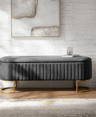 Sleek Geometric-Storage Ottoman Bench: Plush Seat & Versatile Organizer for Living Room, Bedroom, Entryway 50.5