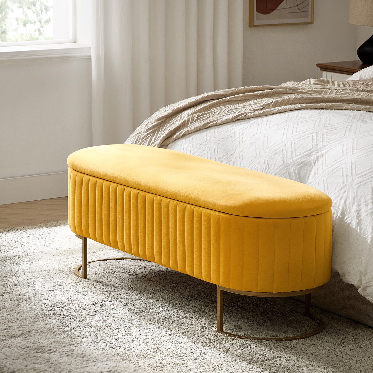 Sleek Geometric-Storage Ottoman Bench: Plush Seat & Versatile Organizer for Living Room, Bedroom, Entryway 50.5"W*16"D*19"H