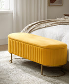 Sleek Geometric-Storage Ottoman Bench: Plush Seat & Versatile Organizer for Living Room, Bedroom, Entryway 50.5
