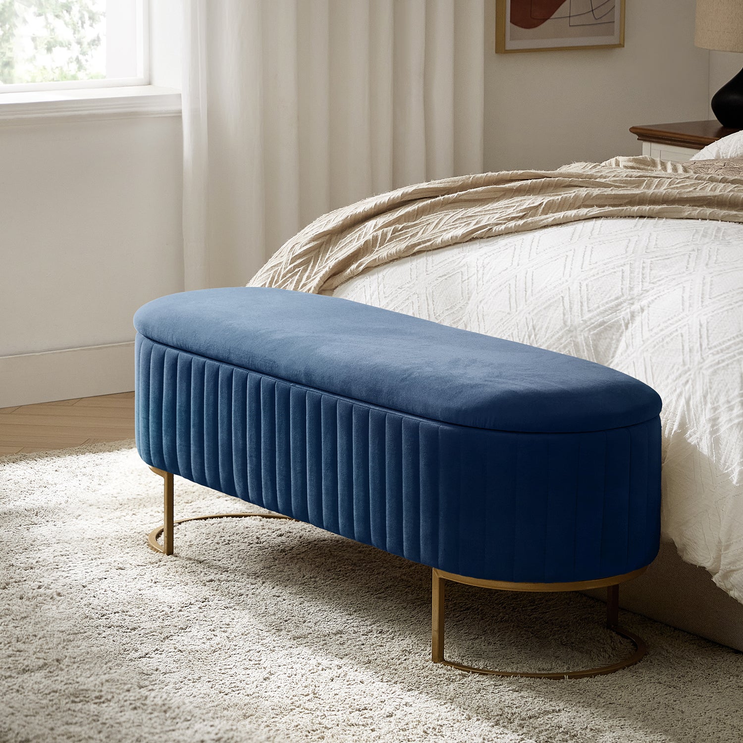 Sleek Geometric-Storage Ottoman Bench: Plush Seat & Versatile Organizer for Living Room, Bedroom, Entryway 50.5"W*16"D*19"H