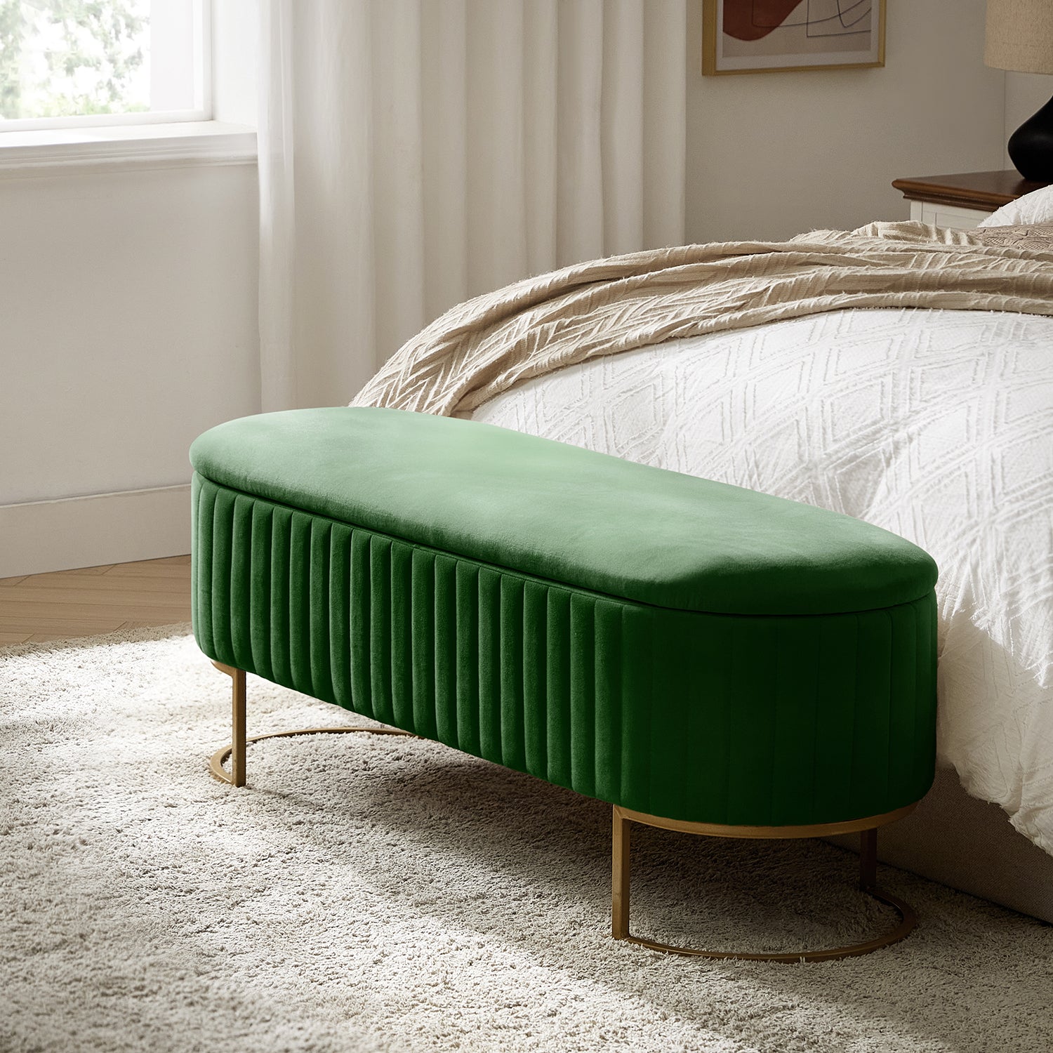 Sleek Geometric-Storage Ottoman Bench: Plush Seat & Versatile Organizer for Living Room, Bedroom, Entryway 50.5"W*16"D*19"H