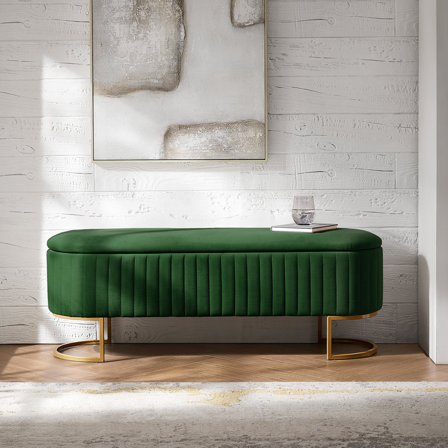 Sleek Geometric-Storage Ottoman Bench: Plush Seat & Versatile Organizer for Living Room, Bedroom, Entryway 50.5"W*16"D*19"H