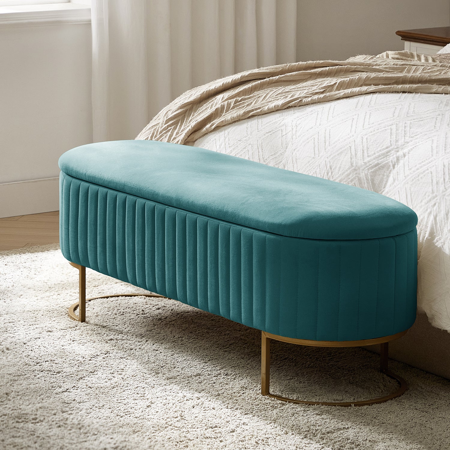 Sleek Geometric-Storage Ottoman Bench: Plush Seat & Versatile Organizer for Living Room, Bedroom, Entryway 50.5"W*16"D*19"H