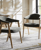 Upholstered Dining Chair Set of 2 with Ergonomic Curved Backrest and Solid Wooden Legs for Dining Room Kitchen Living Room