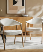 Upholstered Dining Chair Set of 2 with Ergonomic Curved Backrest and Solid Wooden Legs for Dining Room Kitchen Living Room