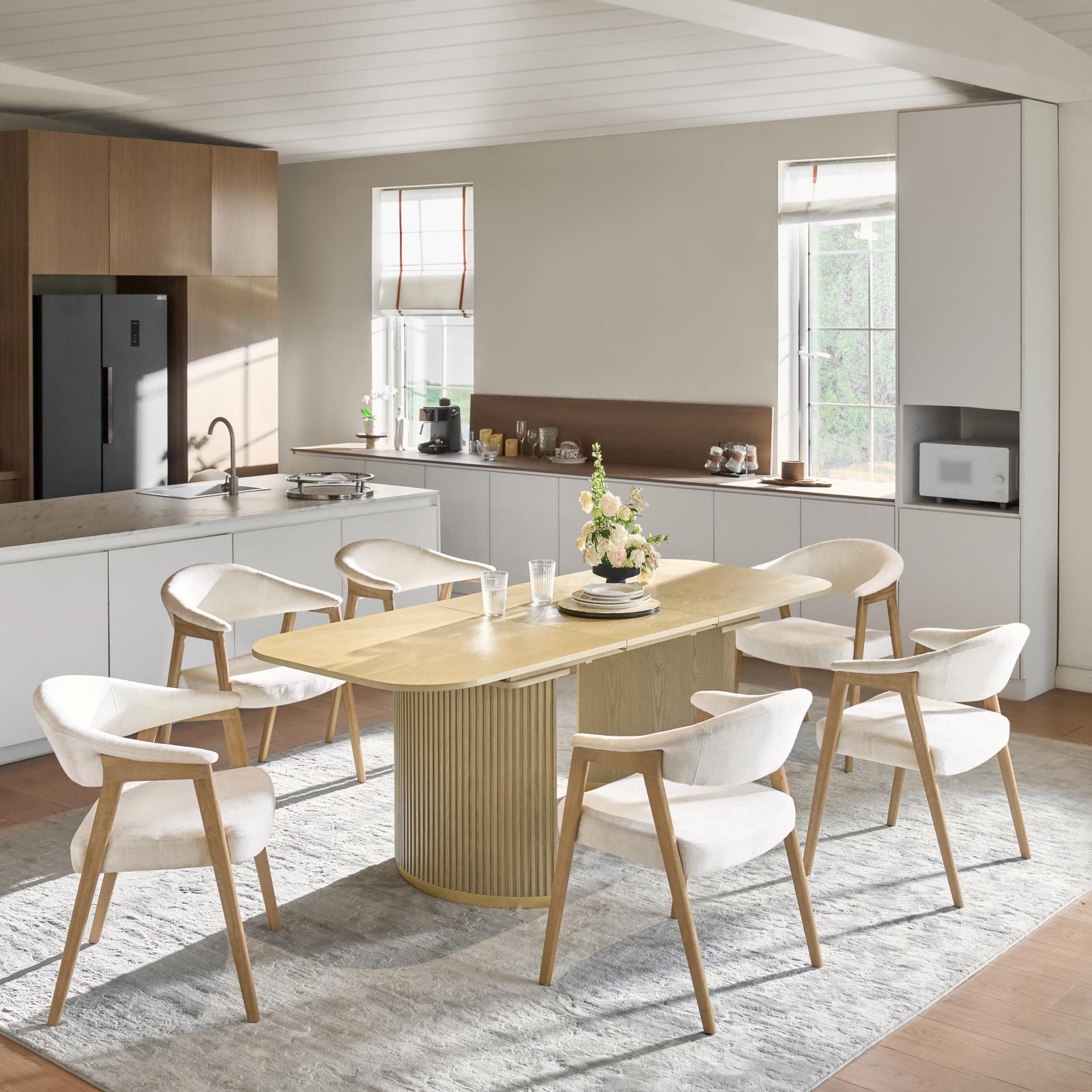 Upholstered Dining Chair Set of 2 with Ergonomic Curved Backrest and Solid Wooden Legs for Dining Room Kitchen Living Room