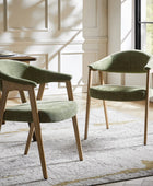 Upholstered Dining Chair Set of 2 with Ergonomic Curved Backrest and Solid Wooden Legs for Dining Room Kitchen Living Room