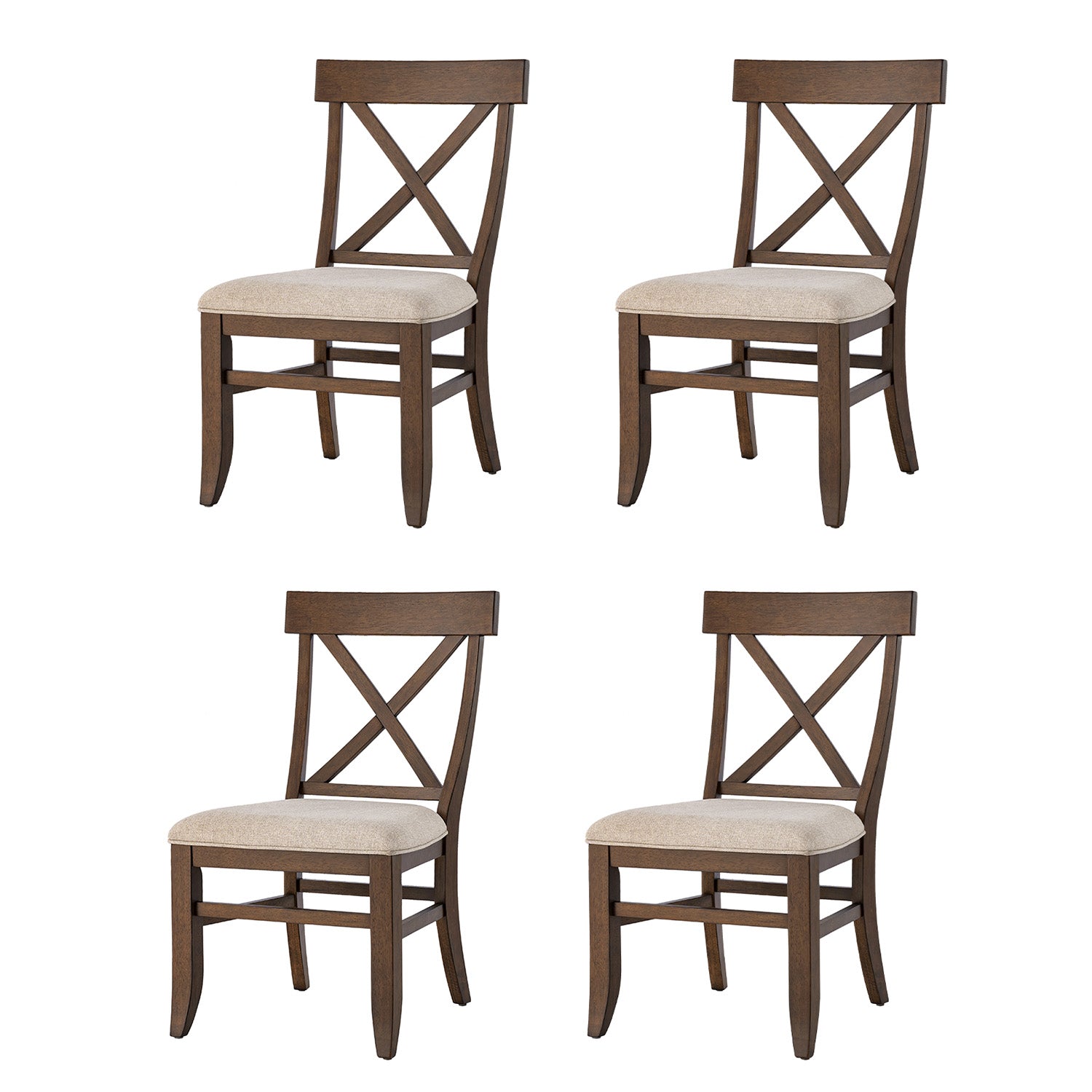 Country Style Solid Wood Crossback Dining Chairs, Upholstered Fabric Seat, Ergonomic Back Support, Sturdy Farmhouse Kitchen Dining Chairs
