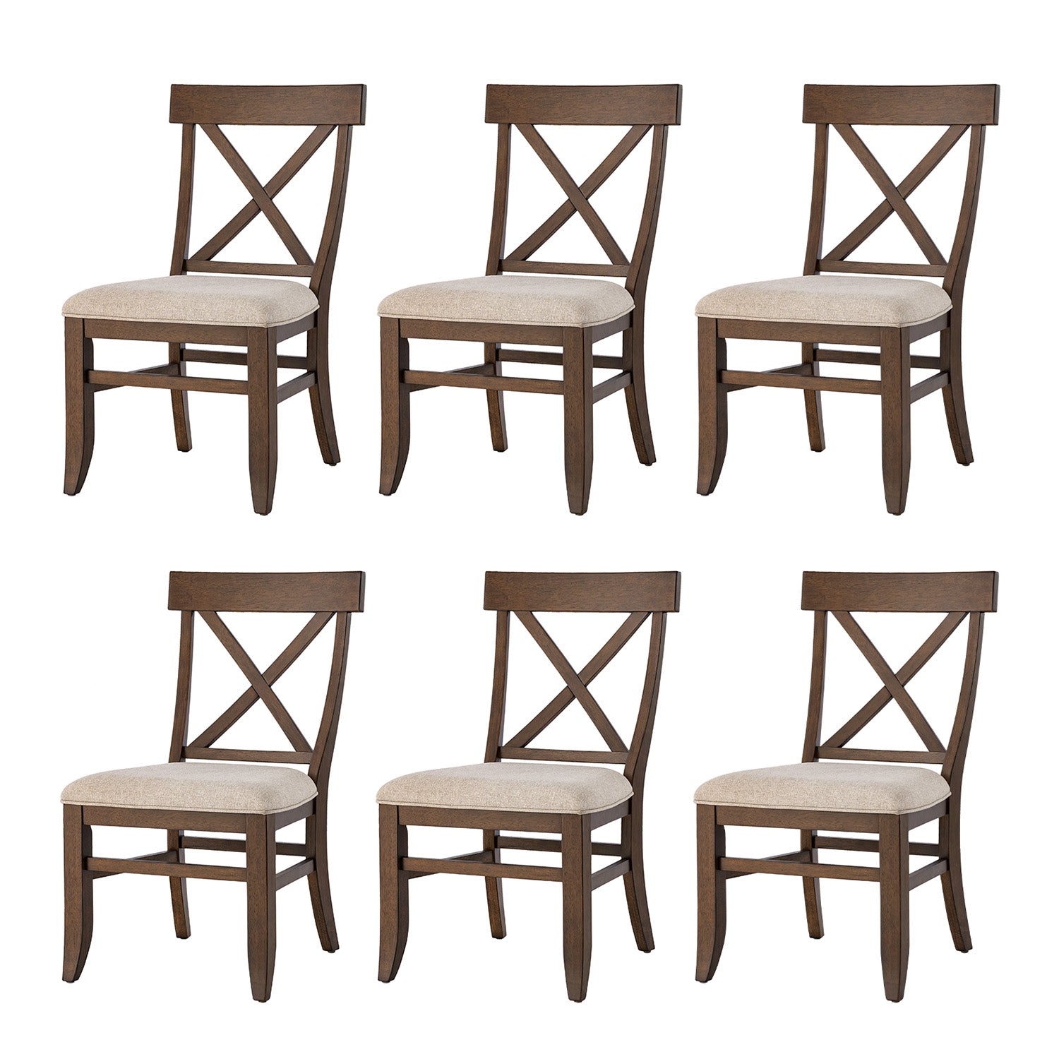 Country Style Solid Wood Crossback Dining Chairs, Upholstered Fabric Seat, Ergonomic Back Support, Sturdy Farmhouse Kitchen Dining Chairs