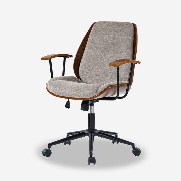 Adjustable Swivel Office Desk Chair with Solid Wood Backrest and Thick Cushion