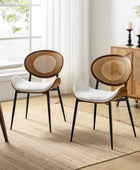 Rattan Dining Chairs  Faux Leather Side Chair Mid-Century Metal Legs Home Kitchen Restaurant