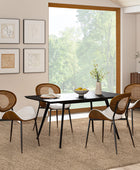 Rattan Dining Chairs  Faux Leather Side Chair Mid-Century Metal Legs Home Kitchen Restaurant