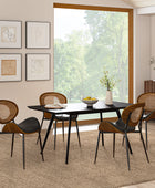 Rattan Dining Chairs  Faux Leather Side Chair Mid-Century Metal Legs Home Kitchen Restaurant