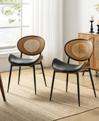 Rattan Dining Chairs  Faux Leather Side Chair Mid-Century Metal Legs Home Kitchen Restaurant