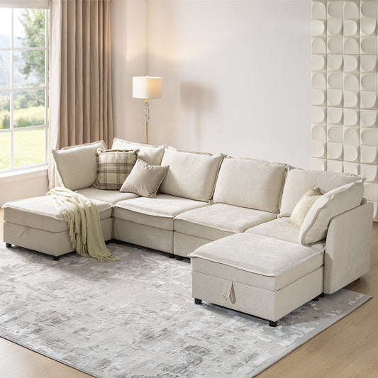 127" Modular 6 Seats Sectional Sofa