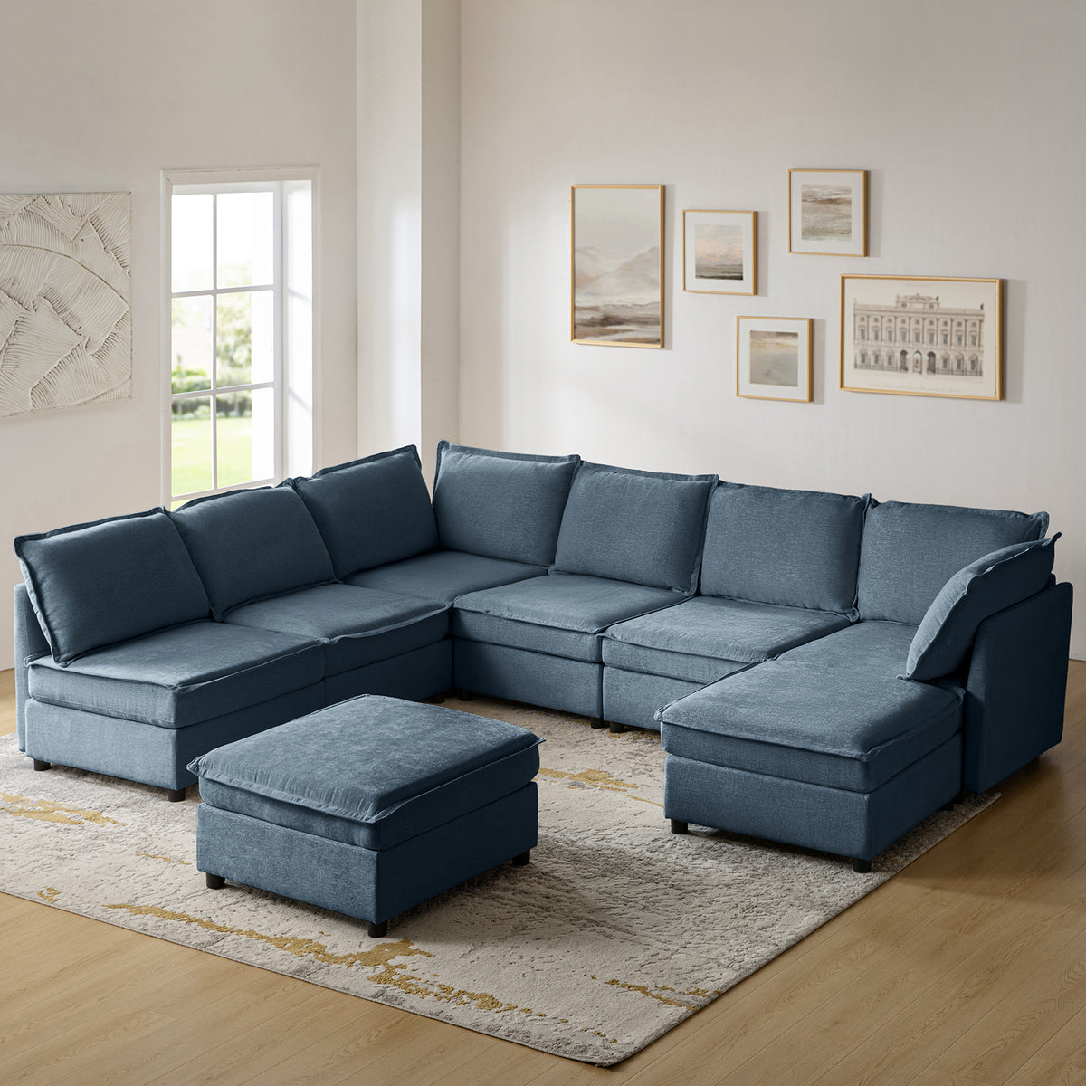 Modular Sectional Sofa, L-Shaped Couch with Storage and Ottoman, Oversized Chenille with Chaise Lounge for Living Room