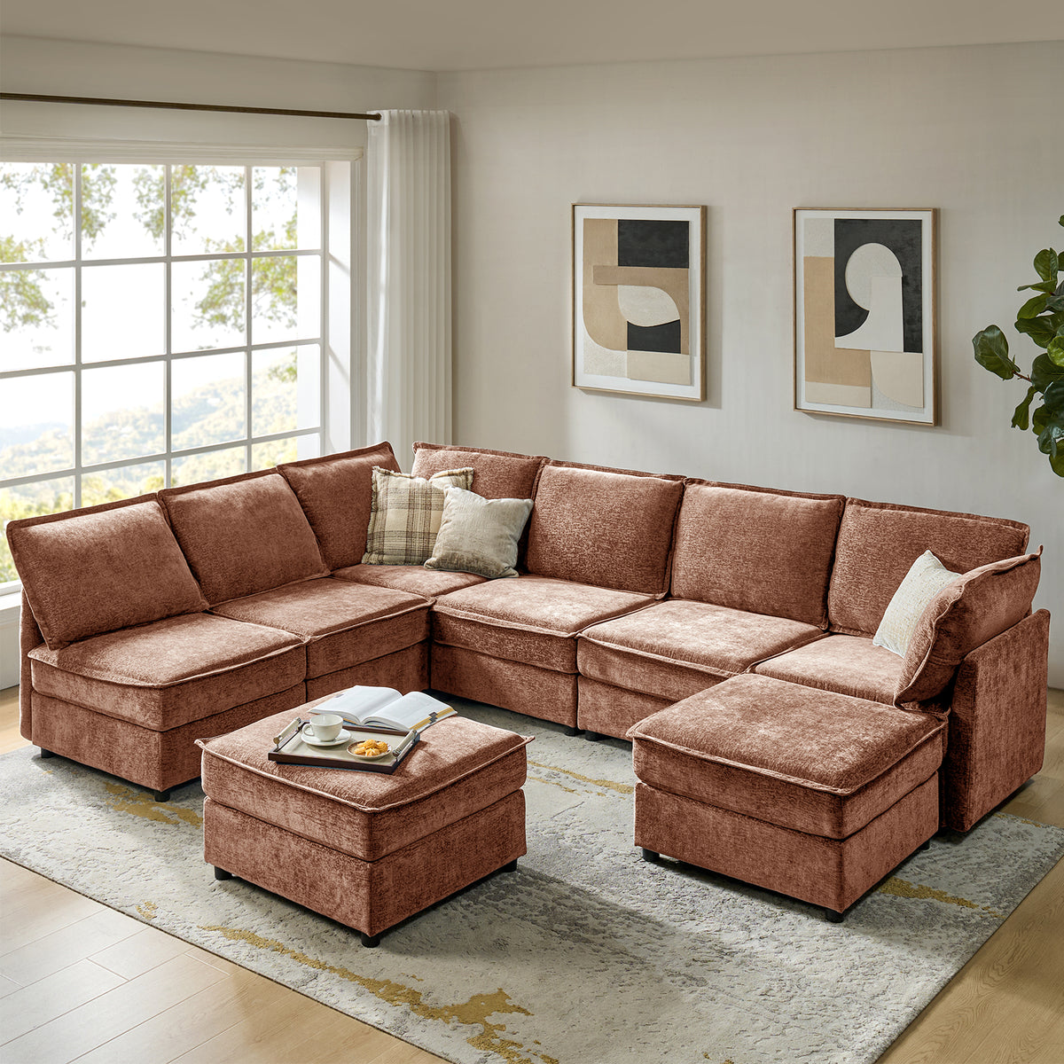 Modular Sectional Sofa, L-Shaped Couch with Storage and Ottoman, Oversized Chenille with Chaise Lounge for Living Room