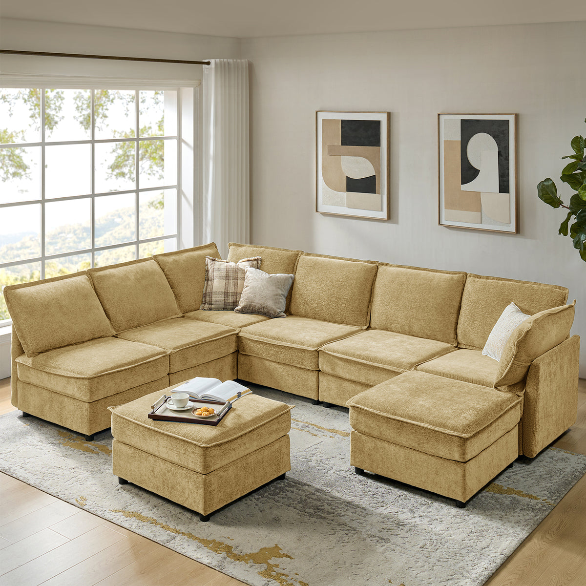 Modular Sectional Sofa, L-Shaped Couch with Storage and Ottoman, Oversized Chenille with Chaise Lounge for Living Room