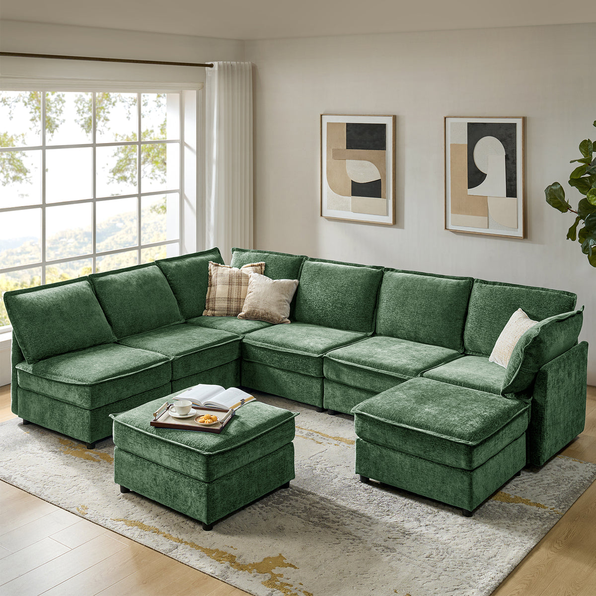 Modular Sectional Sofa, L-Shaped Couch with Storage and Ottoman, Oversized Chenille with Chaise Lounge for Living Room
