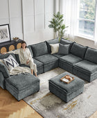 Modular Sectional Sofa, L-Shaped Couch with Storage and Ottoman, Oversized Chenille with Chaise Lounge for Living Room