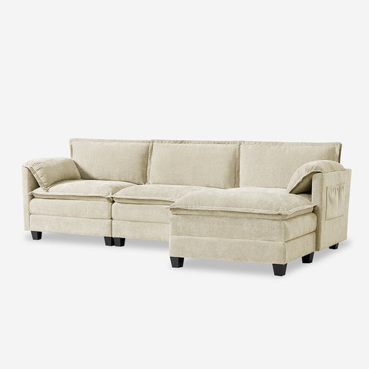 108" Modern 4-Seater Sectional Modular Sofa Sleeper with Storage and Dual-Layer Cushions