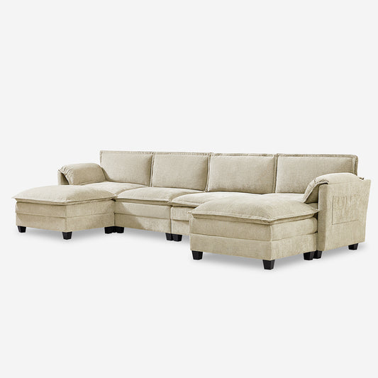 142" Oversized 6-Seater Sectional Modular Sofa Sleeper with Dual-Layer Cushions