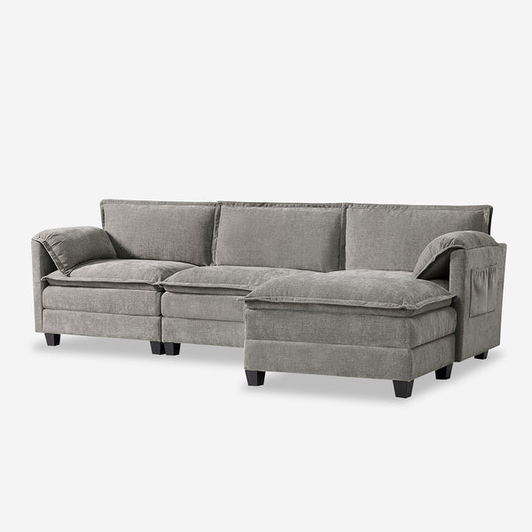 108" Modern 4-Seater Sectional Modular Sofa Sleeper with Storage and Dual-Layer Cushions