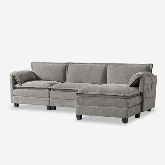 108" Modern 4-Seater Sectional Modular Sofa Sleeper with Storage and Dual-Layer Cushions