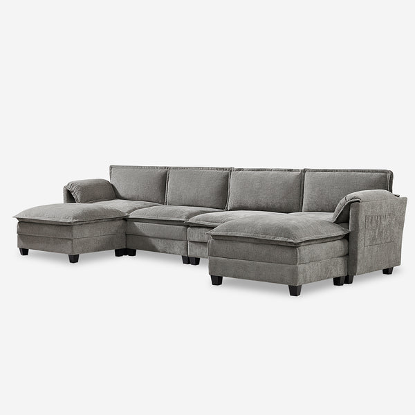 142" Oversized 6-Seater Sectional Modular Sofa Sleeper with Dual-Layer Cushions