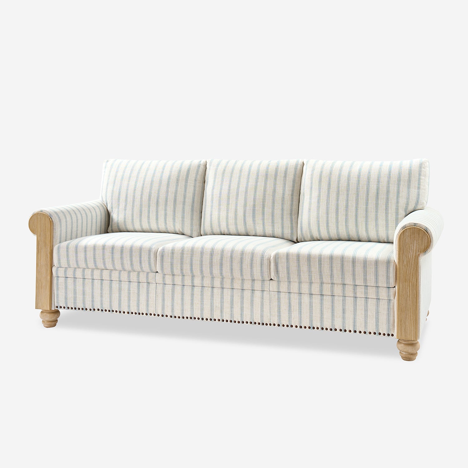 81" 3-Seater Farmhouse Sofa with Rolled Arms, Solid Wood Legs & Linen Upholstery for Living Room