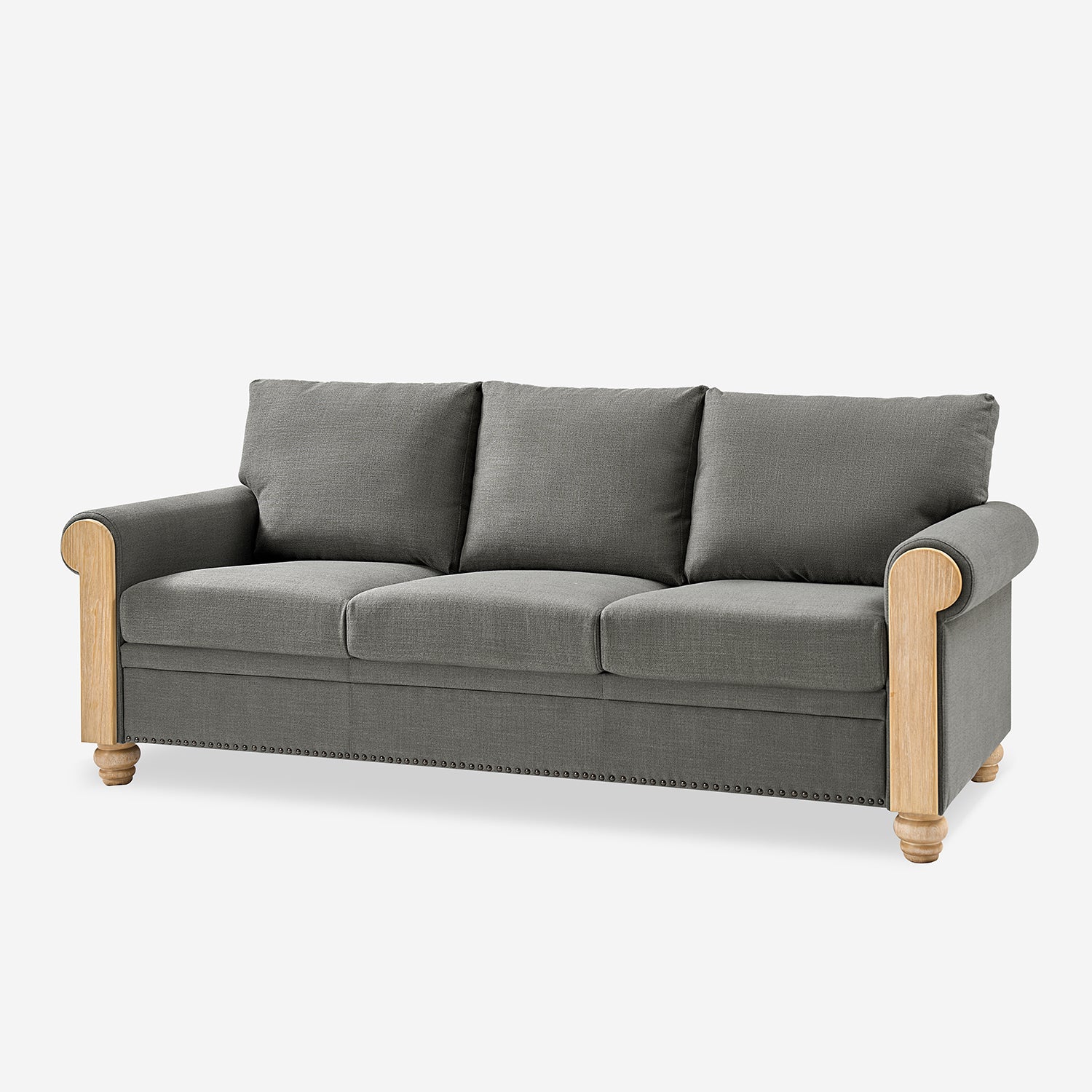 81" 3-Seater Farmhouse Sofa with Rolled Arms, Solid Wood Legs & Linen Upholstery for Living Room