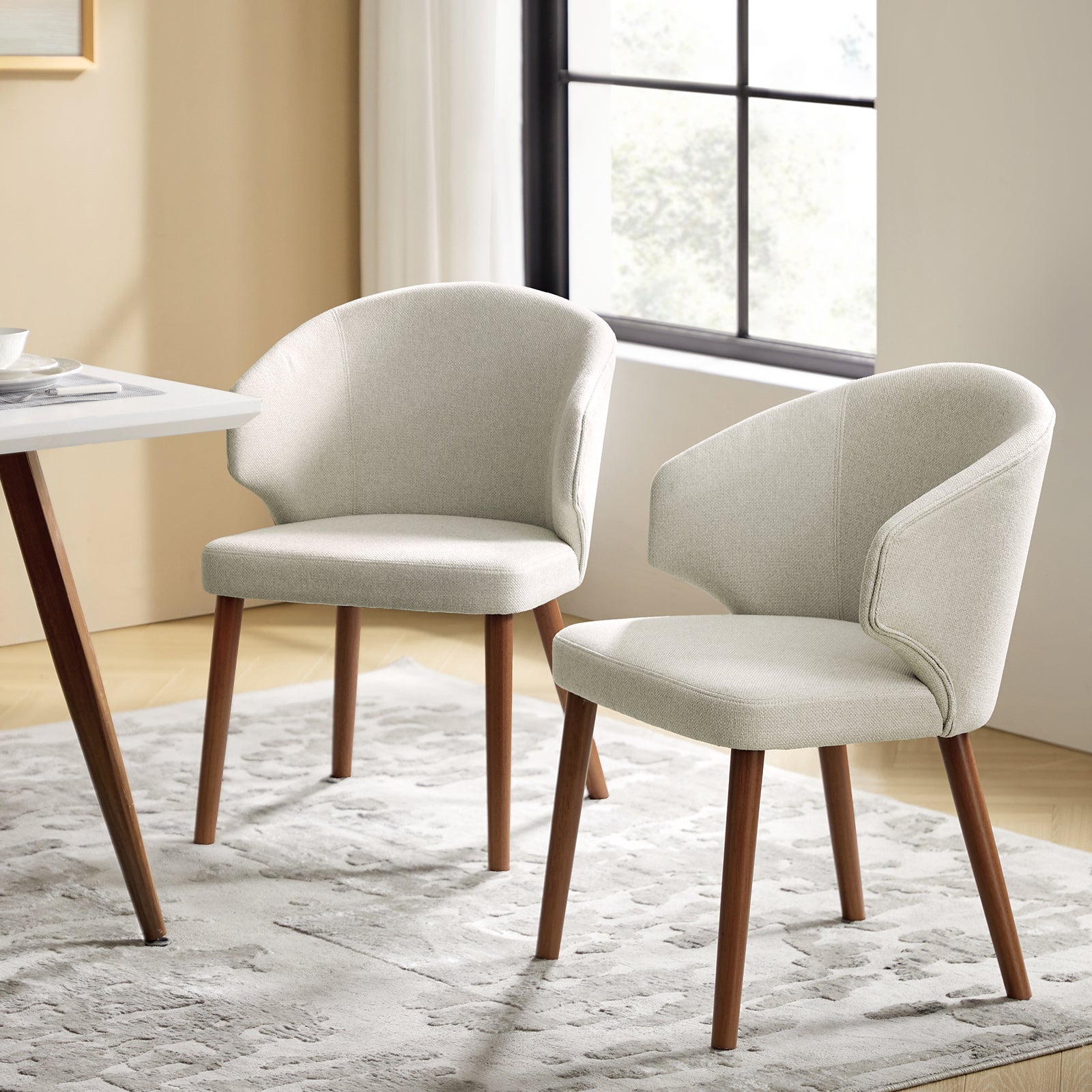 Mid-century Modern Wing-Back Dining Chair with Solid Wooden Tapered Legs, Set of 2