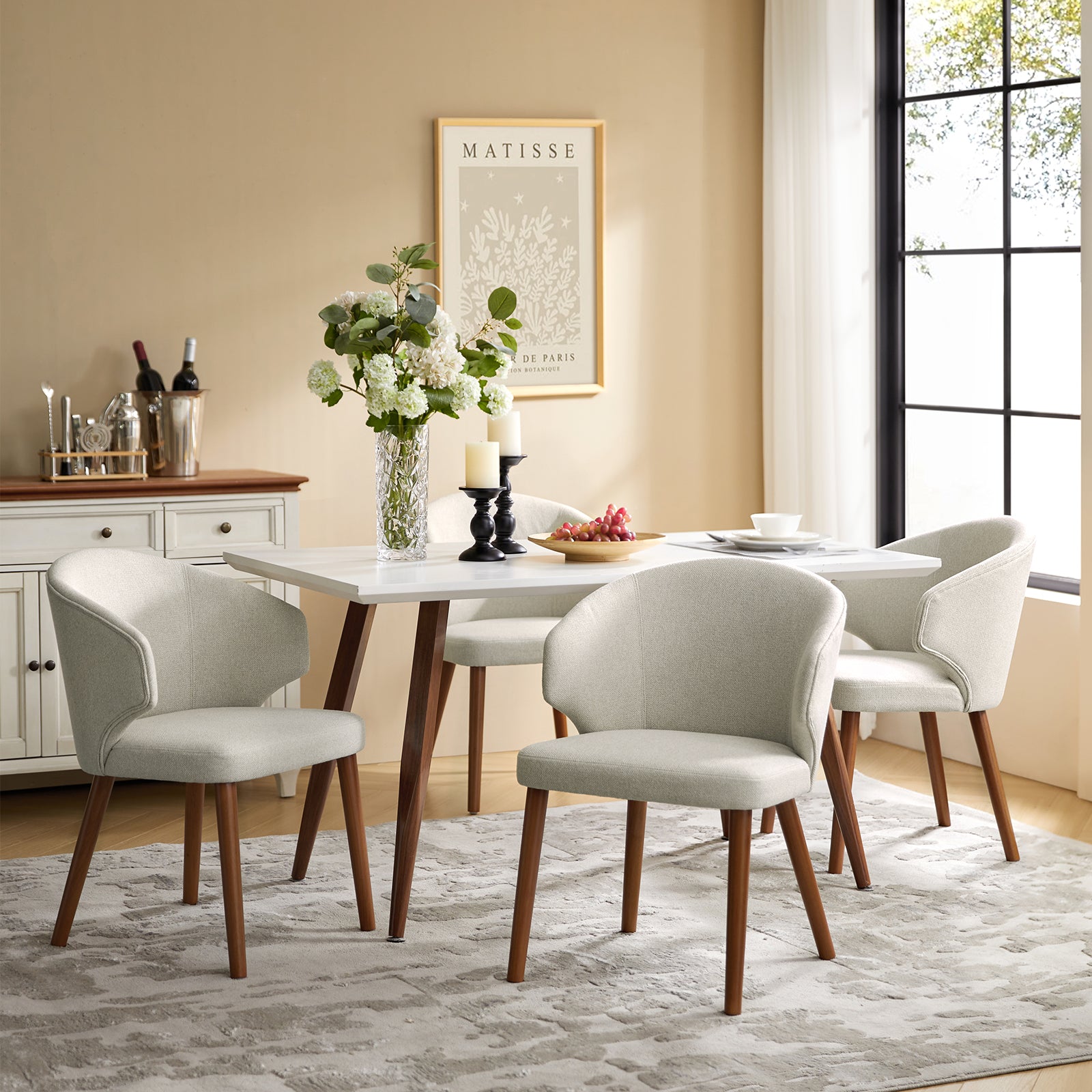 Mid-century Modern Wing-Back Dining Chair with Solid Wooden Tapered Legs, Set of 2