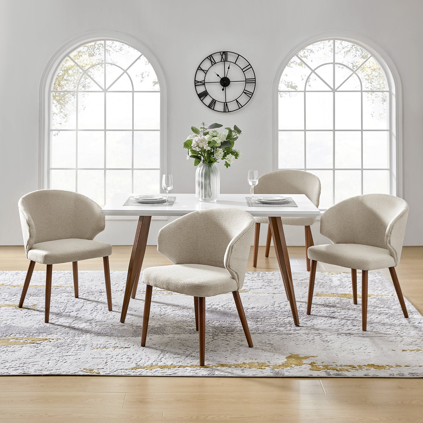 Mid-century Modern Wing-Back Dining Chair with Solid Wooden Tapered Legs, Set of 2